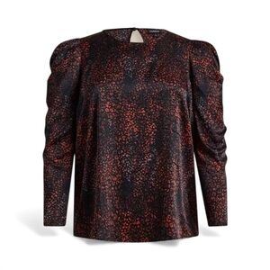 NWT Torrid Satin Puff Sleeve Top Black Red Print Blouse Size 12 (0) Night Out
